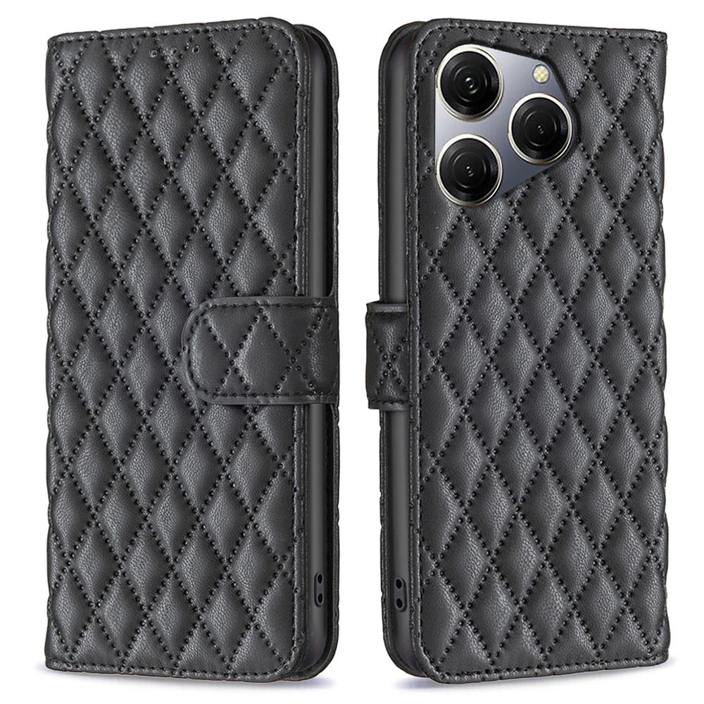 Für TECNO Spark 20 Pro Leder Brieftasche Hülle Rautenmuster