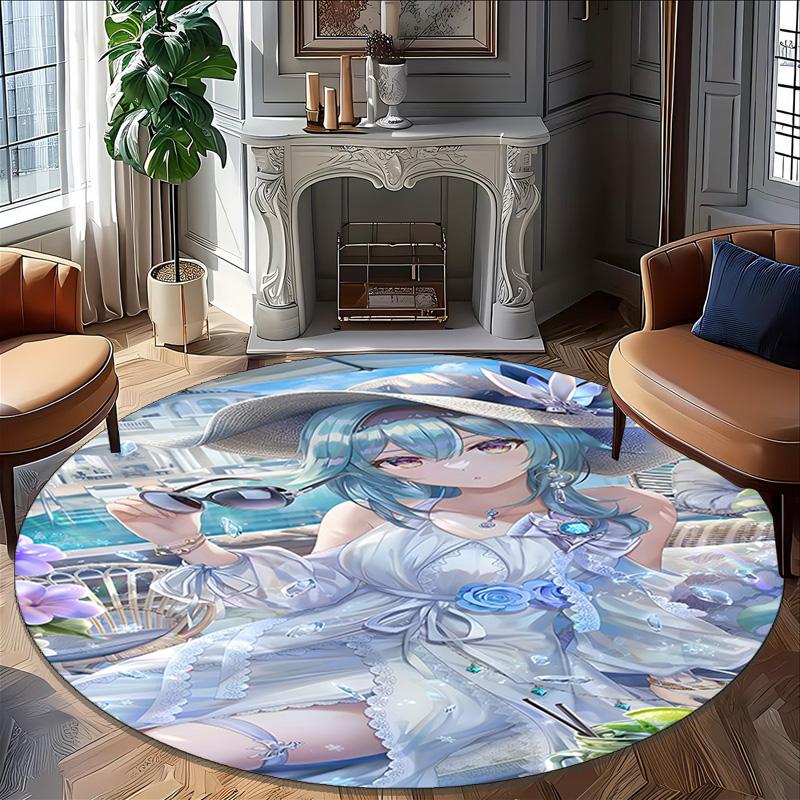 1pc Genshin Impact Furina1 Print Round Carpet Chair Round Carpet Suitable for Bedroom Living Room Home Decorative Carpet