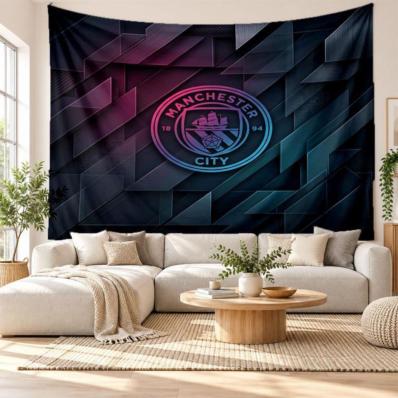 Arazzo da Parete Manchester City, Tessuto Morbido da Appendere, Sfondo Decorativo per Camera da Letto, Arte da Parete per la Casa