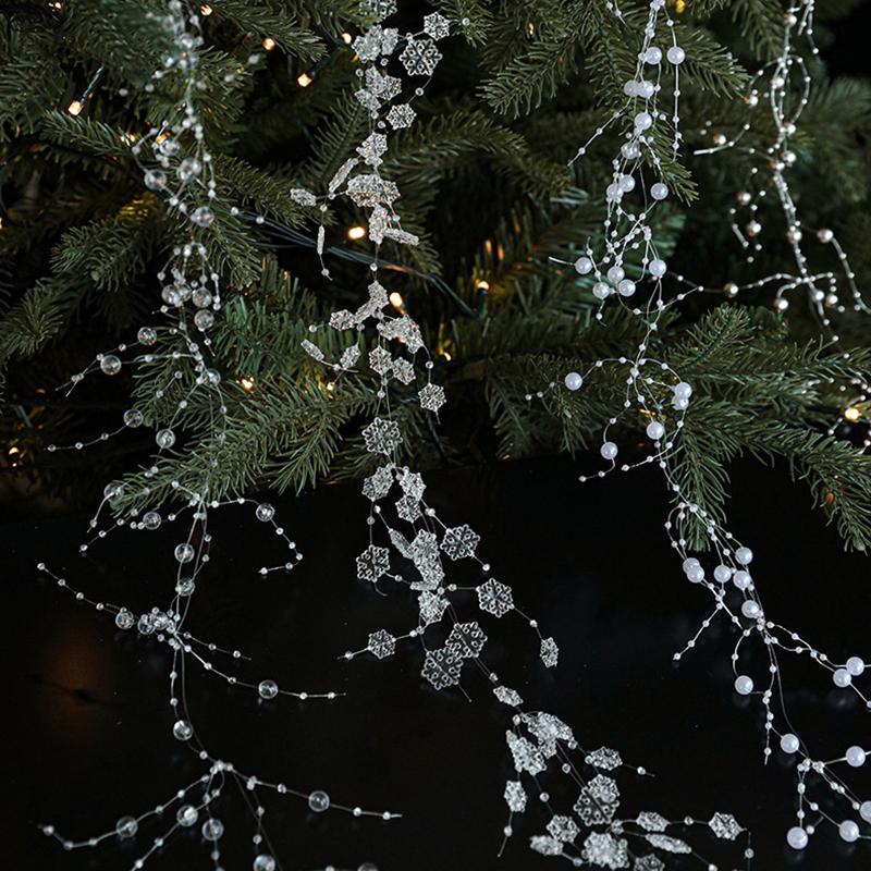 2M Festive Vine Wreath Decor Plastic Bead String Frosted Icicle Ornament Strand Christmas Ice Crystal Bead String Pendant