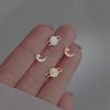 1 Pair of Fashionable Irregular Earrings for Women, Star and Moon Earrings, Set with Sparkling Synthetic Zircon Accents, Suitable for Daily Wear