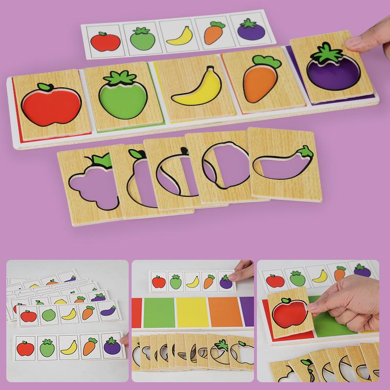 Wooden Montessori Early Education Fruit Vegetable Pairing Puzzle Kids Color Recognition Game Educational Toys For Children