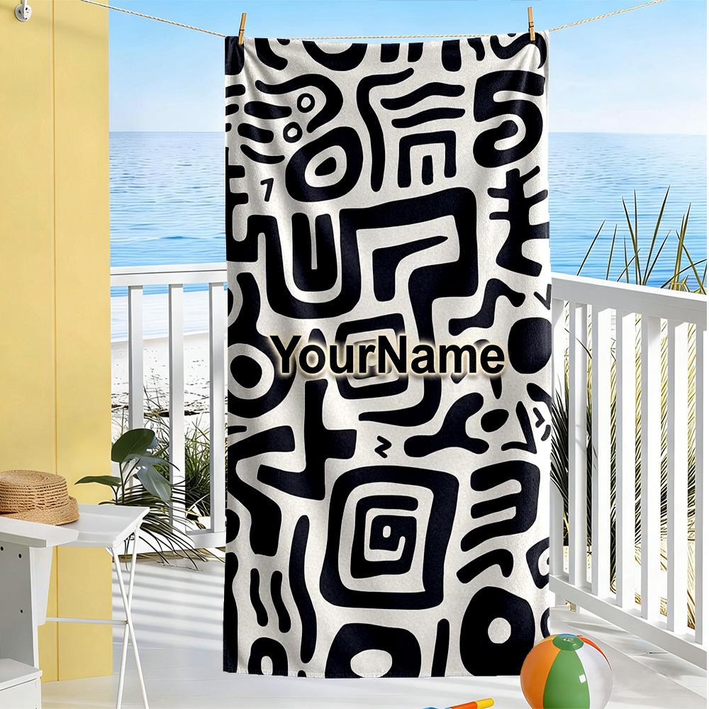 Ethnic Tribal Patterns Customize Text Beach Towel Super Soft Microfiber Quickdry Fabric Perfect for Traveling Yoga Camping and Swimming