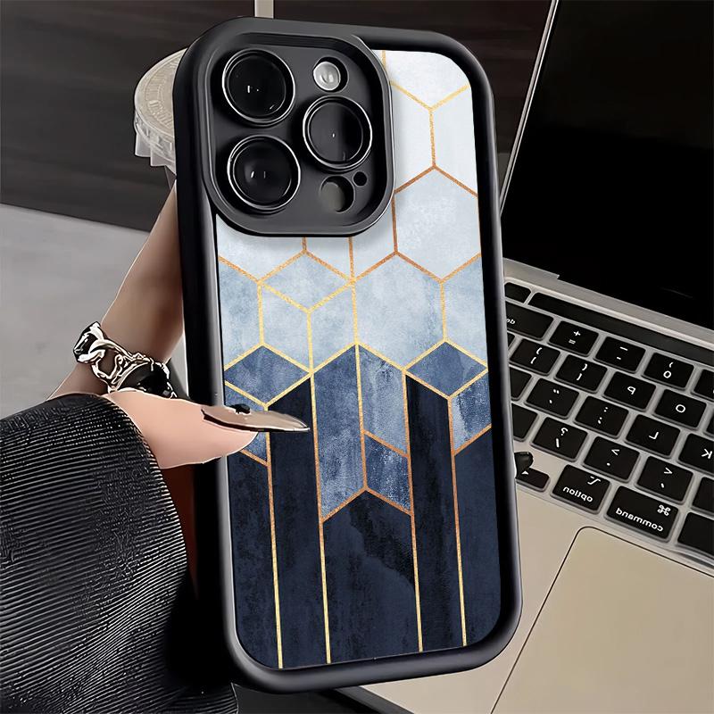 Phone Case for iPhone 17 Air 16E 15 16 Pro Max Geometric Marble Pattern Cover 14 Plus 13 12 Mini Soft Shell Silicone Fundas