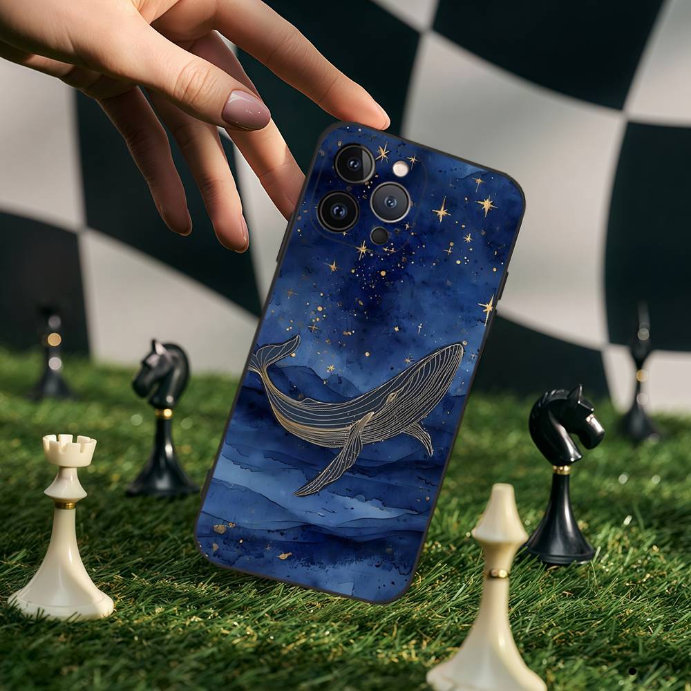 Space Ocean Whale Shark Black Silicone Phone Case For Iphone 17 Air 16 15 14 13 12 11 Pro Max Plus Back TPU