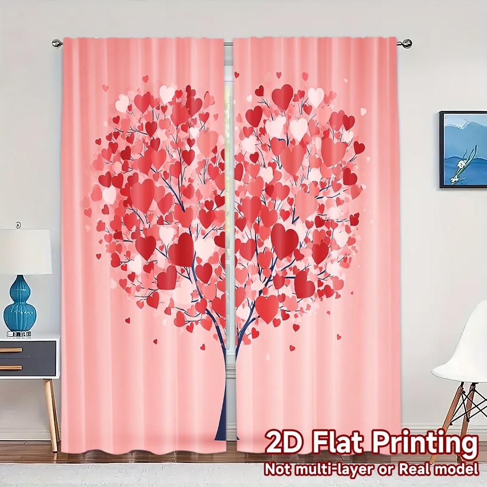 

2D Flat Printing JIT 2pcs Curtains (Without Rod) Heart Blossom Minimalist Modern Curtains Polyester Easy Install Curtains 100*130 Rod Pocket 1pcs