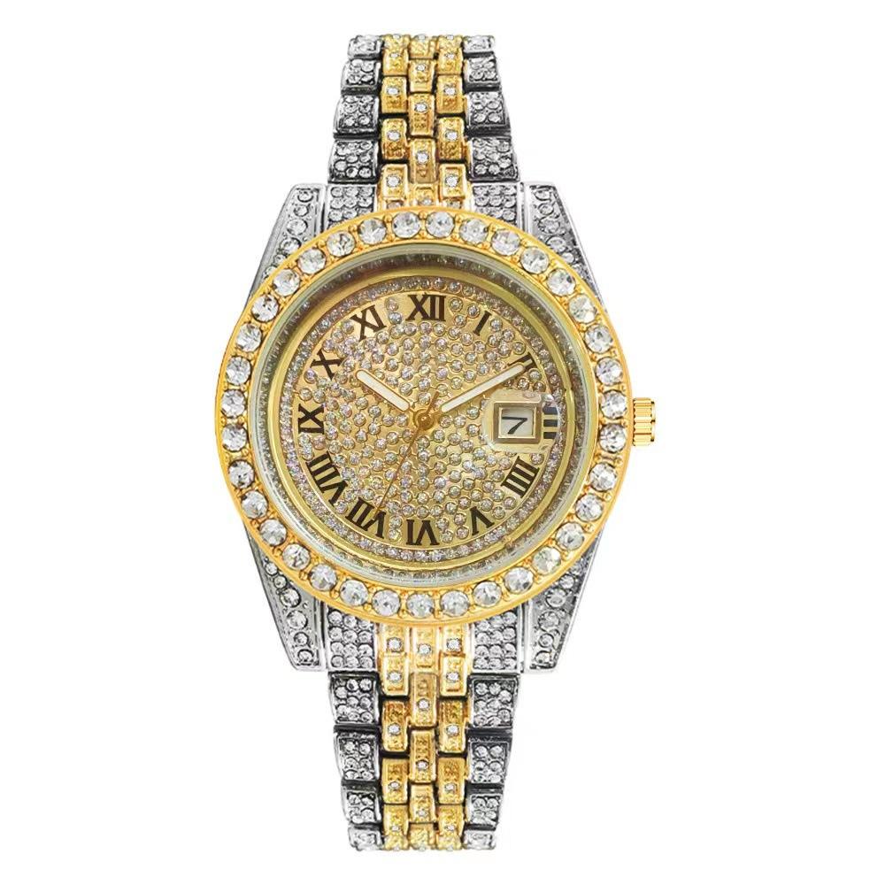 Top Brand New Full Diamond Roman Scale Calendar Fashion Men's Watch Men's Quartz Watch