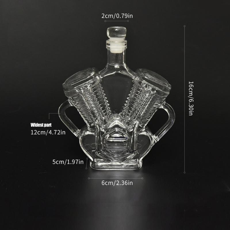 Clear Glass Engine Bottle with Motor Shape for Cabinet Display, Table Pouring, Collector Shelf Placement, and Liquor Service Presentation