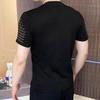 Men's Summer Round Neck Rhinestone Short Sleeve T-Shirt Youth Slim Fit Short Sleeve Pullover Top