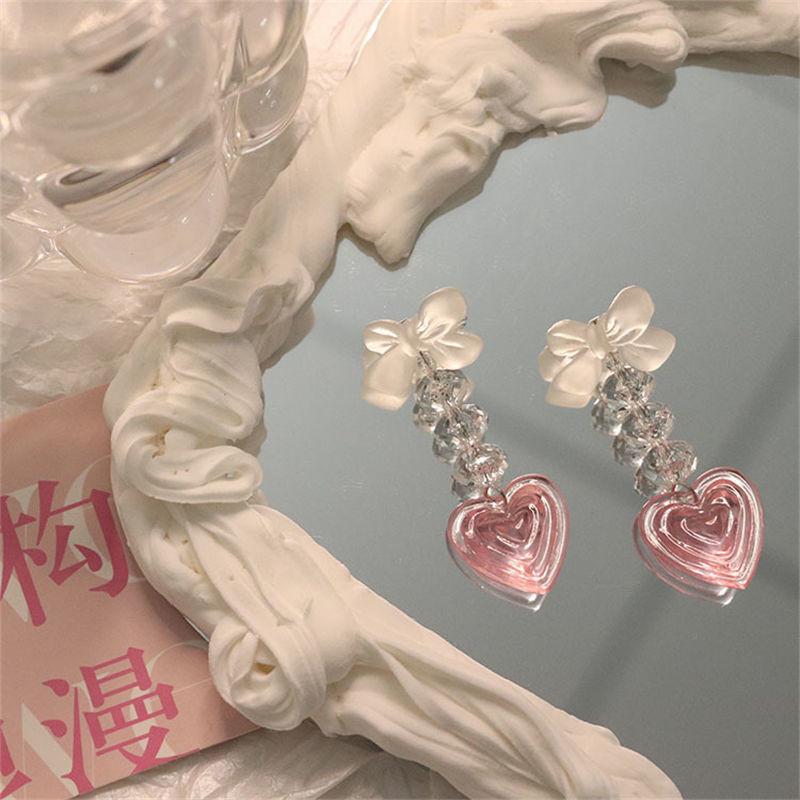 Stylish Heart Pink Earrings Fashionable Long Alloy Plated Geometric Drop Jewelry For Women