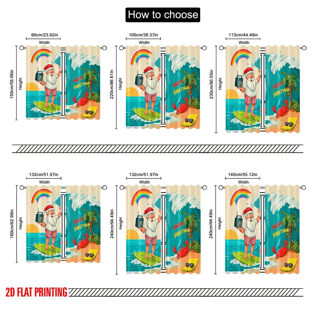 2 Stück, 2D-Flachdruck Beliebte Vorhänge Santa Surfen Strand Polyester Einfache Installation (ohne Stange) Dekorationen Außen für Wohnen