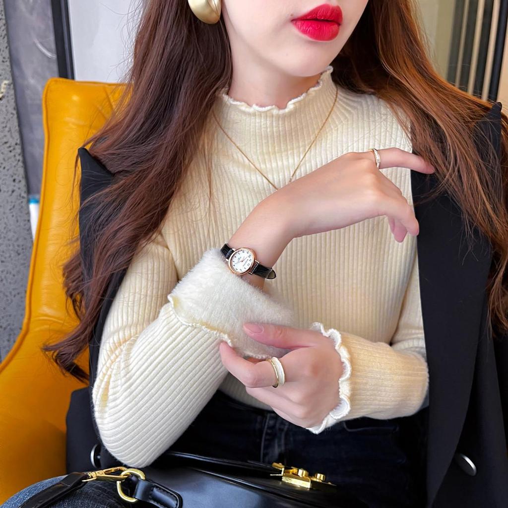 Women's Plus Velvet One-Piece Fleece Sweater, Half-High Collar Pullover, Fashionable Long Sleeve Knitwear for Autumn and Winter