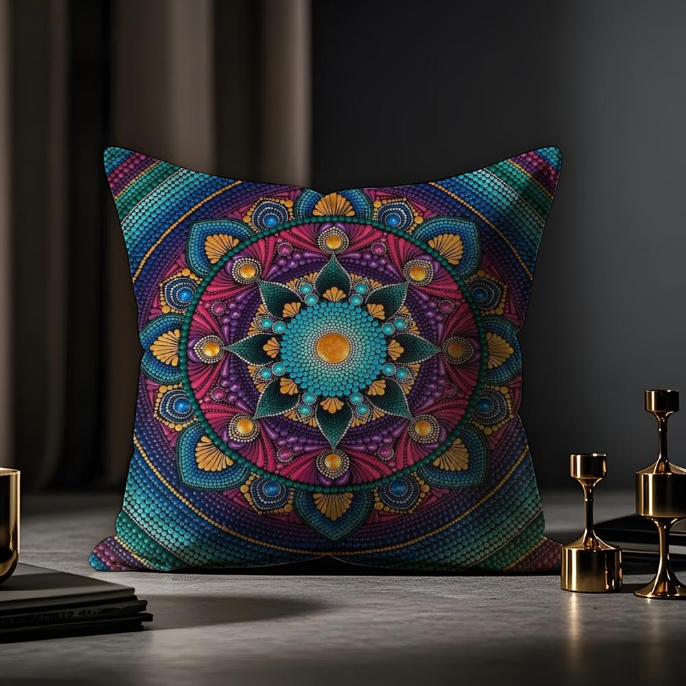 Mandala Style Decorative Pillow Case Anti-dustmite Pillowcase Invisible Zipper Silky Short Plush Sofa Cushion Cover