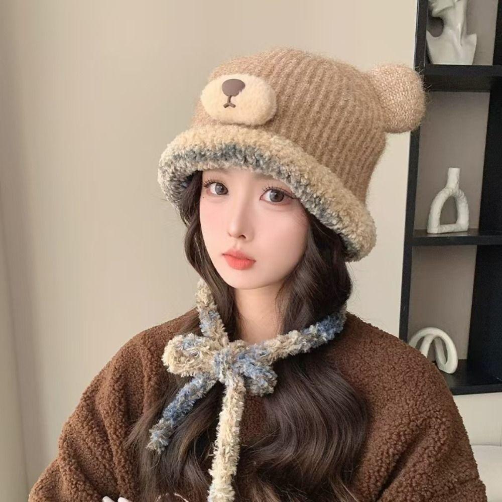 Korean Style Drawstring Bag-Hat New Design Women's Bear Hats Cute Crossbody Bag Hat  Female