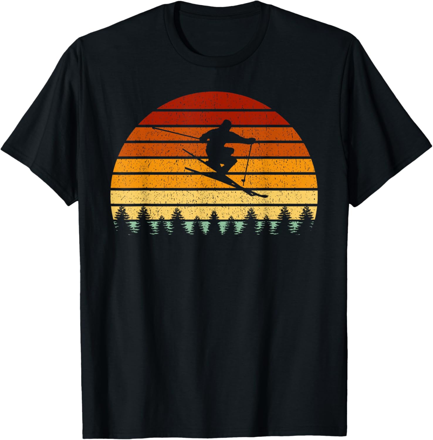 Retro Sunset Skier Graphic Tee Vintage Skiing Gift for Men Casual Cotton TShirt - Men s Summer Cotton Graphic Tee S разноцветный