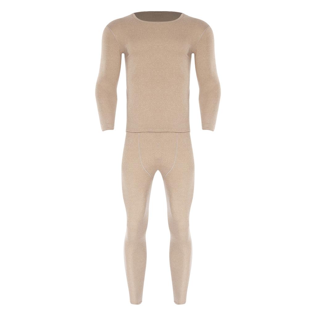 Mens Long Sleeve Round Neck Thermal Underwear Warm Base Layer Soft Breathable Tops Bottom Set Winter Cold Weather Wear