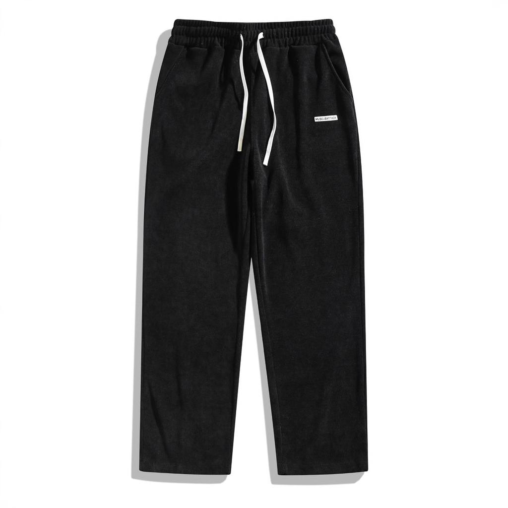 Men's Corduroy Casual Pants Joggers Cargo Pants Drawstring Elastic Waist Baggy Sweatpants with Pockets Fall Winter Straight Leg Trousers for Male