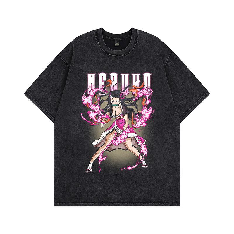 Hip-hop Heavy Washing Water Old Cartoon Short-sleeved OVERSIZE Loose Men's and Women's Same T-shirt American High Street Tide Brand
