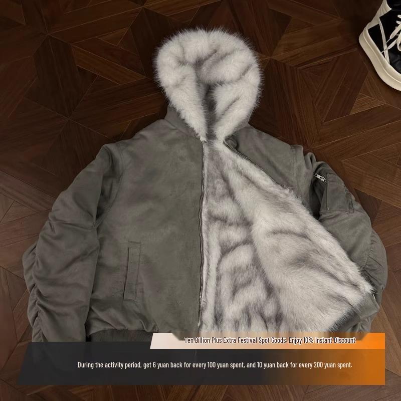 RTIMFD Wendbare Dicke Wildleder Fliegerjacke mit Pelzfutter