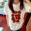 Cute Tomato Print Short Sleeve T-shirt Versatile Minimalist Crew Neck Tee Casual Korean Style Food Graphic Top for Women Girl