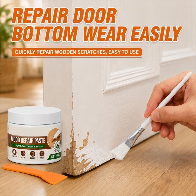Wood Repair Cream 40g with Brush for Furniture Cabinets and Trim, Scratch Cover for Edge Wear and Small Cracks