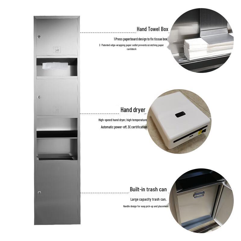 Embedded Stainless Steel 3-in-1 Hand Paper Dispenser