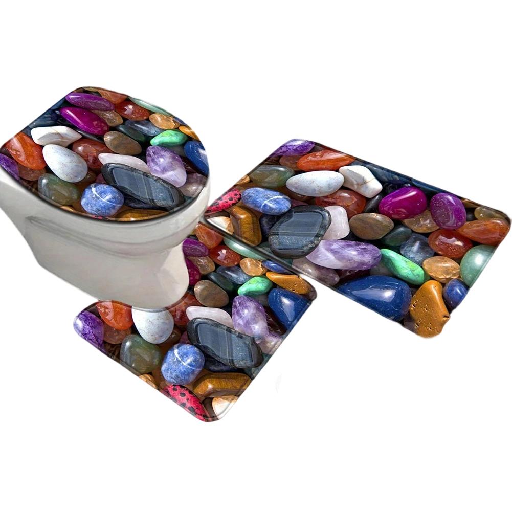 3 Piece Stone Style Bath Mat Set Designed for Bathroom Floor Safety with Non Slip Base and Efficient Water Absorption