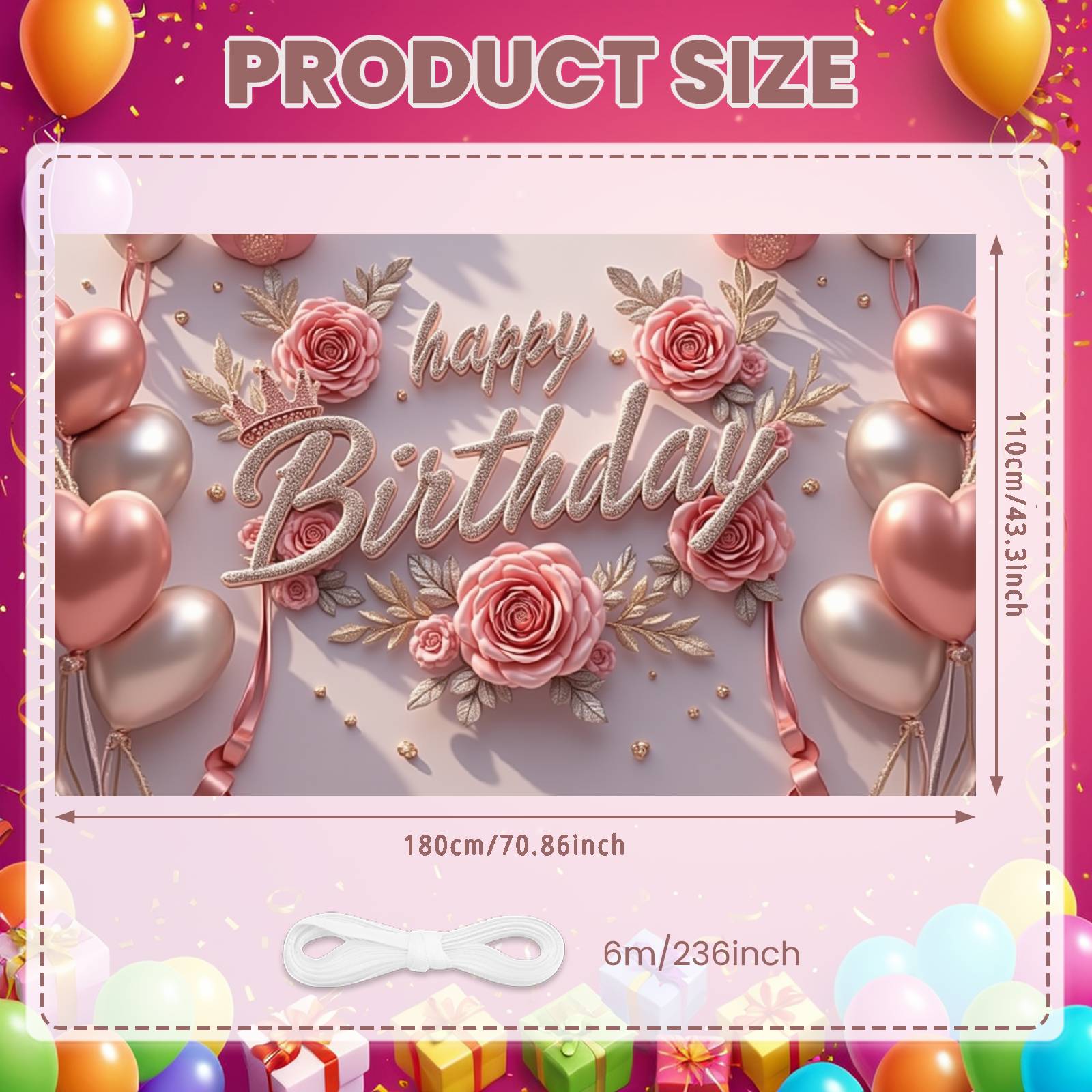 Birthday Decor Banner Glittery Princess Birthday Background Birthday Party Banner Ribbon Accents For Family Gathering Indoor