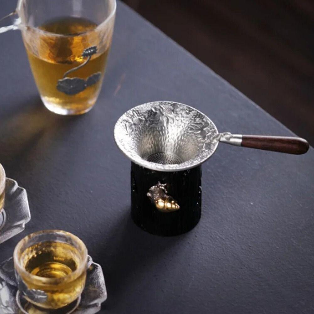 Wood Handle Tea Filter Embossed Tea Colander Teaware Tea Strainer Bubble Tea