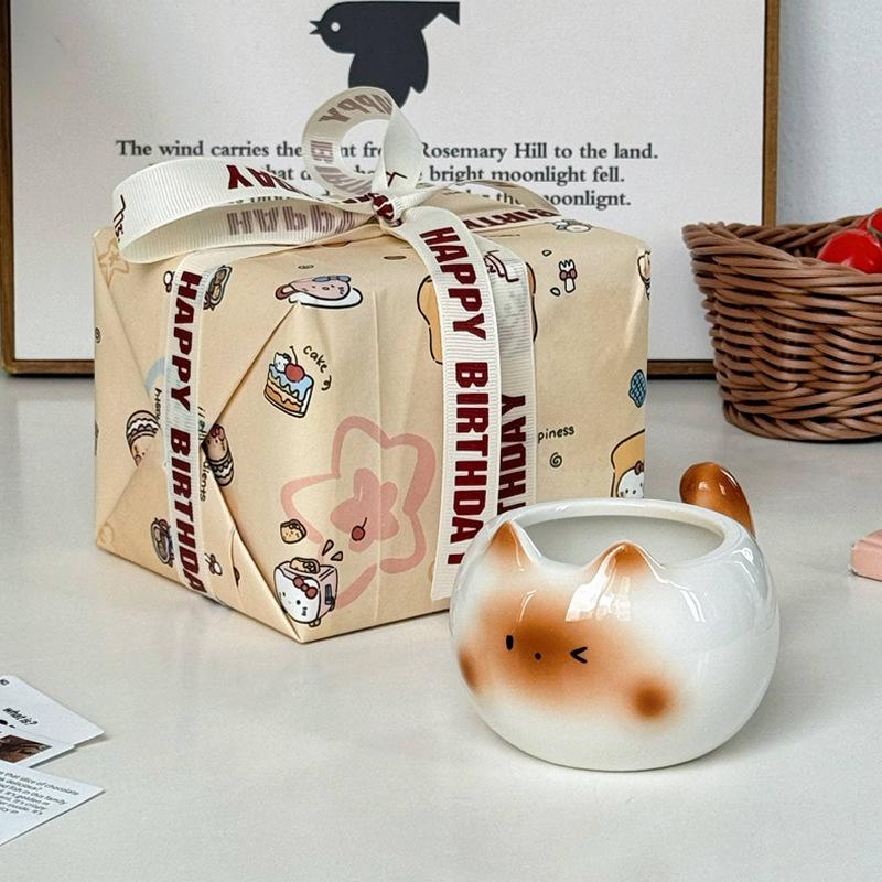 High-value birthday gift, cute Siamese cat ceramic mug, gift box for men, women and sisters and children