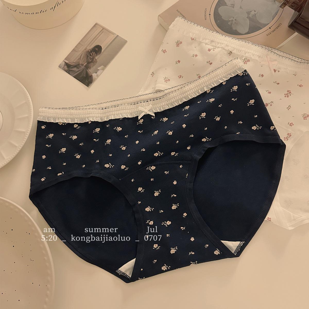 Women s Retro Cotton Mid-Waist Antibacterial Briefs 2025 XL тёмно-синий
