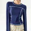 Spring Autumn New Round Neck Long Sleeve Fashion Women High Street Casual Contrast Color Pullovers Quick Drying Tops