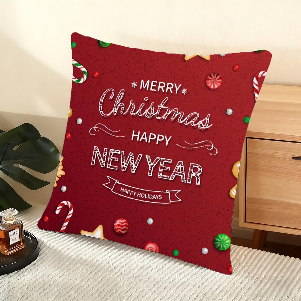 Cute Christmas Elements Cushion Cover Silky Short Plush Home Sofa Cushion Cover - Invisible Zipper Home Decoration