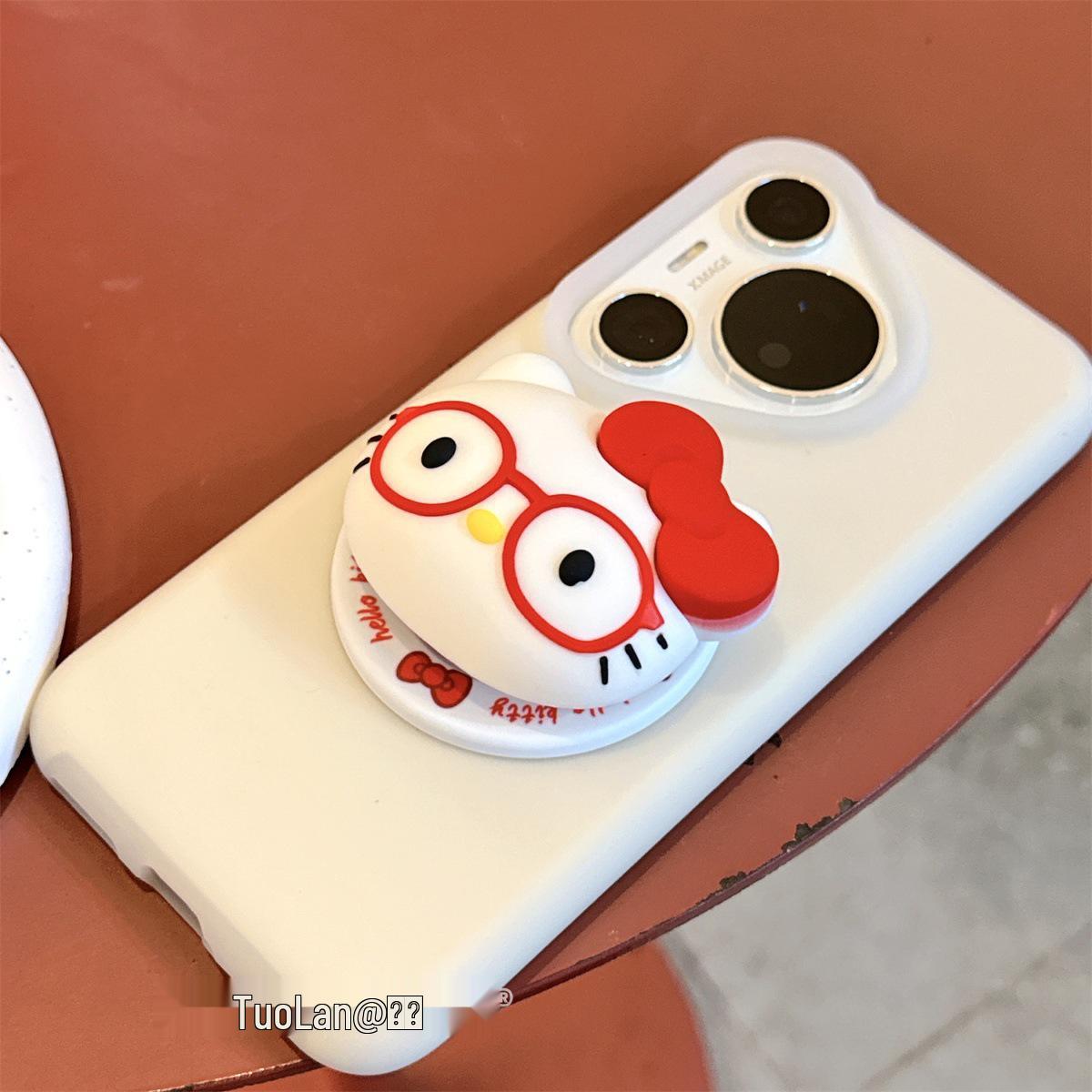 

Korean Hello Kitty Black Leather MagSafe Cartoon Glasses Holder with Strong Magnetic Grip