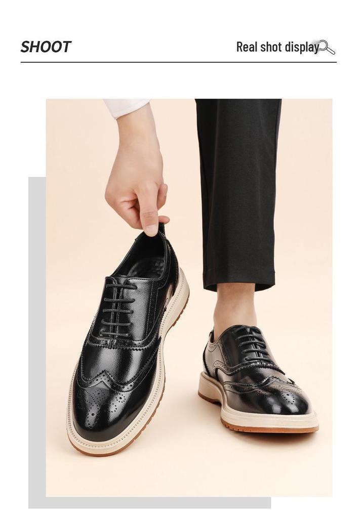 2026 Spring Men's Brogue Shoes: Korean Style, British Trend, Breathable, Formal Leather for Weddings and Business