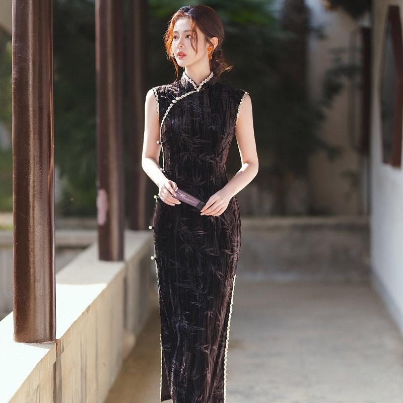 Sleeveless national style new Chinese long cheongsam improved young 1011 new women's high-end retro dress summer