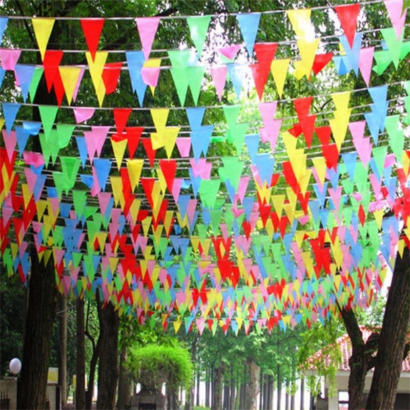 Colorful Triangle Flag Bunting 100M 150 Sides Reusable Polyester Banner for Garden Patio Holiday Party Outdoor Decor