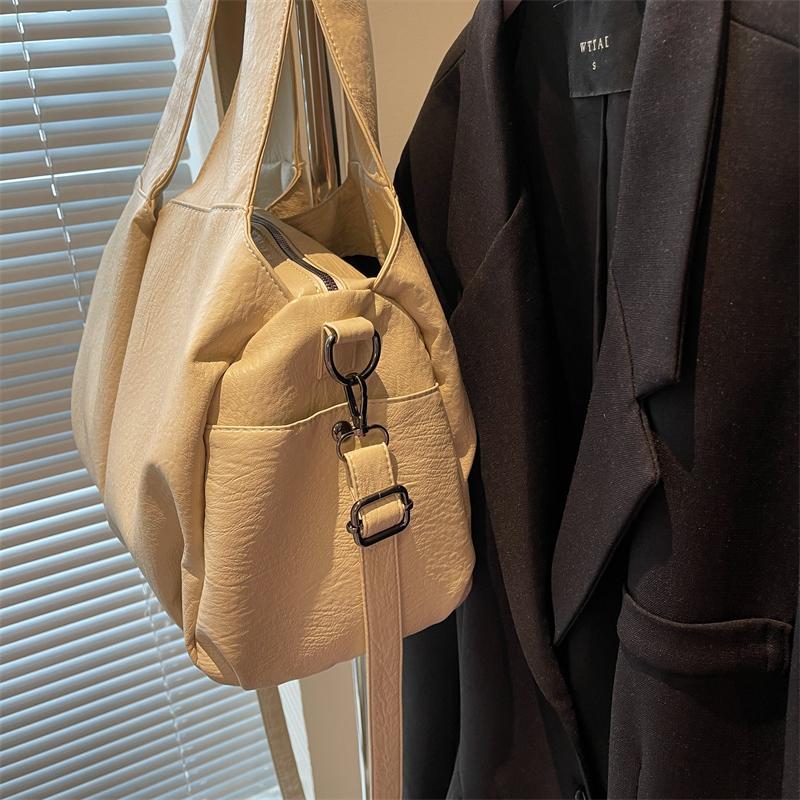 Große Tragetasche Damen Retro Unifarben Pendler Umhängetasche