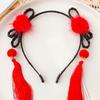 Chinese Style Hanfu Wig Headband Pearl New Year Headwear Tang Suit Flower Tassel Headband  Children