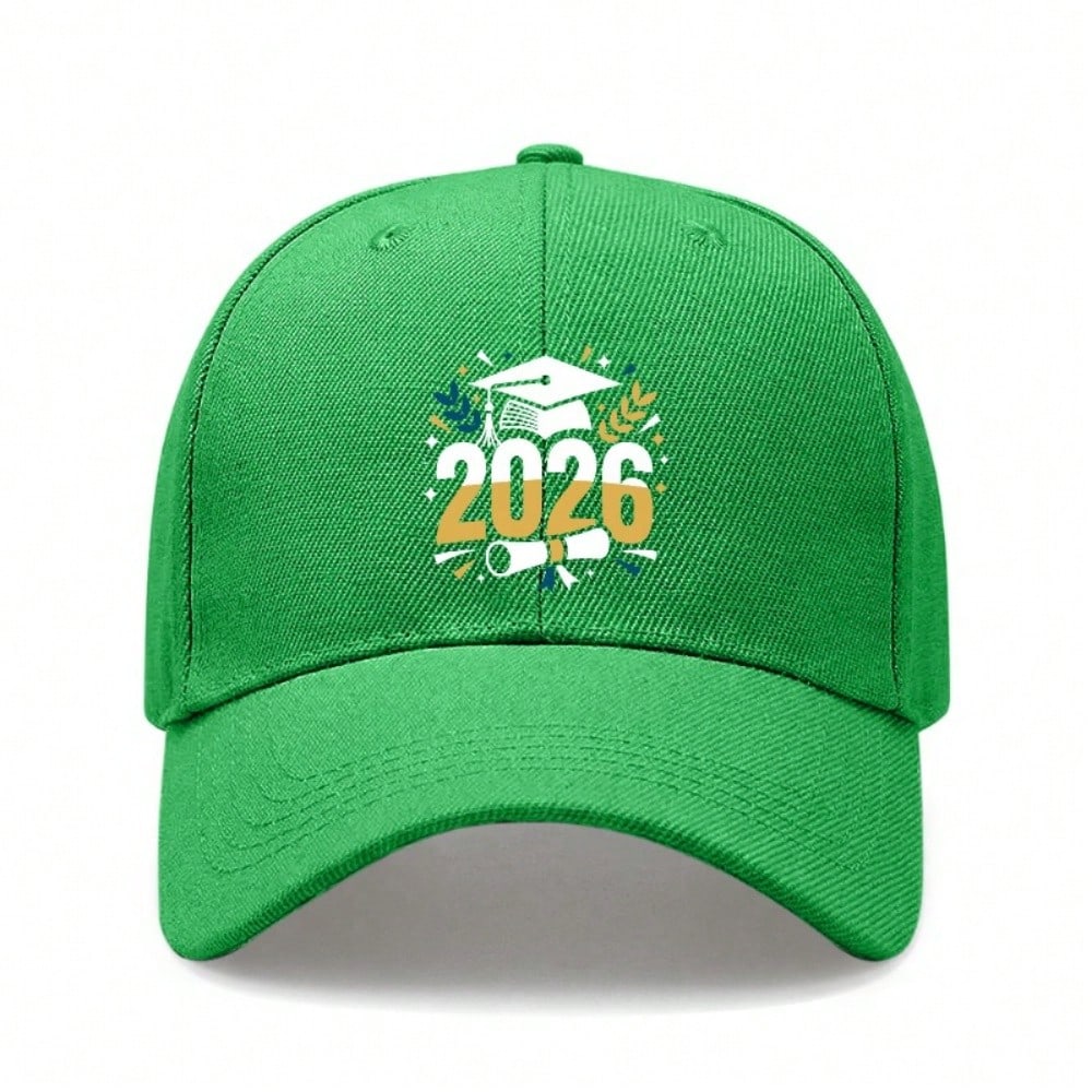 2026 Graduation Baseball Cap - Printed '2026' & Cap Graphic, Unisex Polyester Adjustable Breathable Lightweight Sun Protection Casual Outdoor Sports