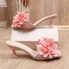 Explosive Flower Slippers with Thin Heels Women's Summer New Square Toe Open Toe One-slip Anti-slip Wear-resistant High Heels
