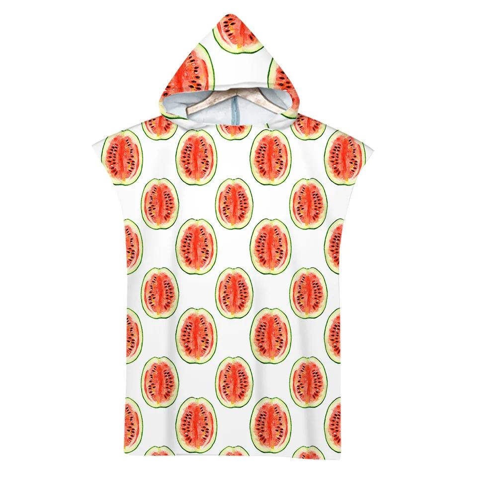 Hooded Bath Towel Robe Poncho Swimming Beach Towel Surf Man Lady Fast Quick Dry Bathrobe Beachwear-Fruit Watermelon Dragon Fruit