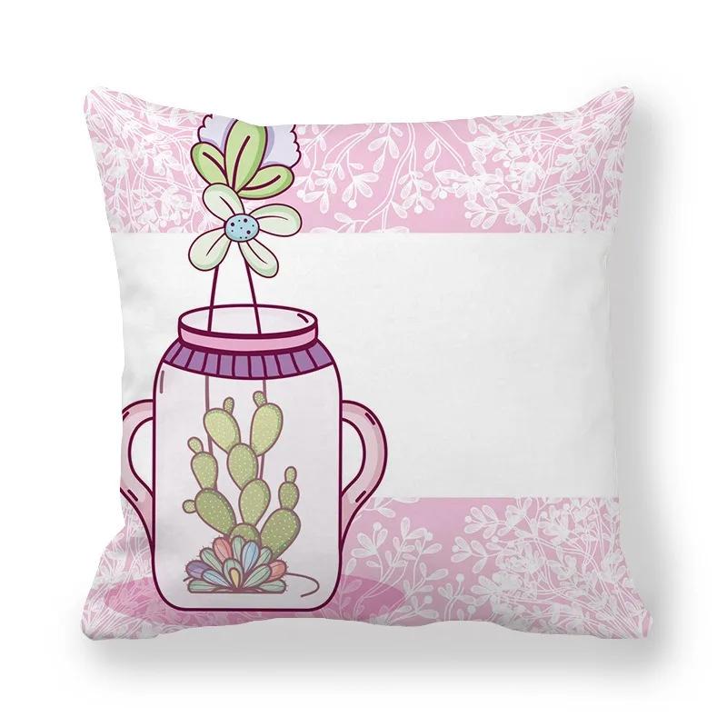 Office Sofa Car Cushion Cover Luxury Home Decor Pillow Cover Purple Hand Painted Cactus Pattern