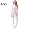 Supportive Bodysuit Lady Glossy Bodystocking Stretchy Sexy Full Long Sleeve Jumpsuit with Zipper Shiny Smooth Leotard Catsuit for Dance Practice Club