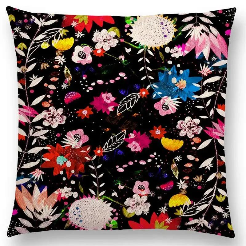 Norrsken Häst Blommor Blad Soffa Kasta Kudde Fodral Träd Blommig Trädgård Magisk Dröm Fantasi Natt Räv Rådjur Enhörning Kuddfodral