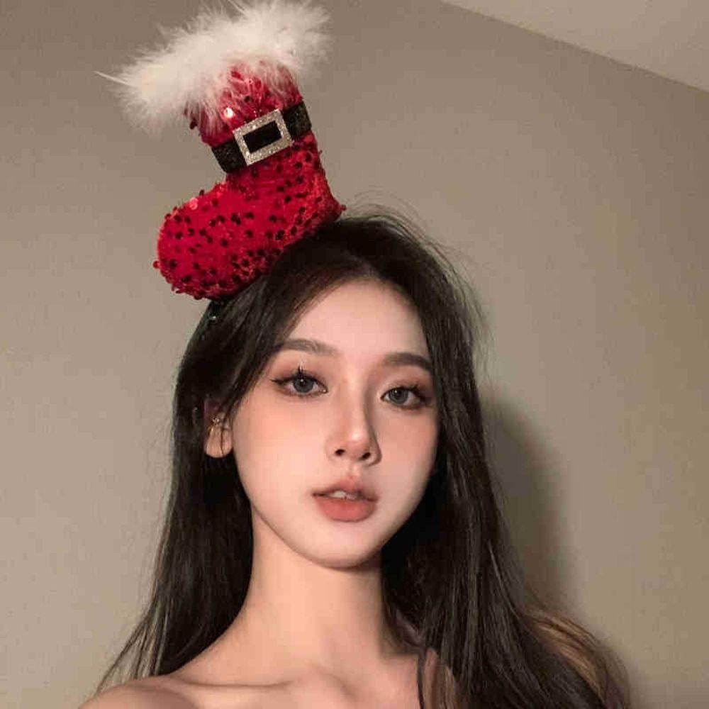 Red Christmas Hat Hair Hoop Festival Merry Christmas Headbands Cute   Party Favors