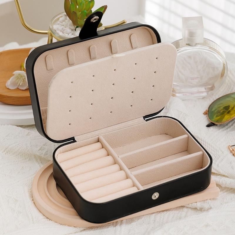 PU Leather Jewelry Box with Dedicated Ring Rolls, Perforated Earring Panel, and Interior Hooks for Organized Storage