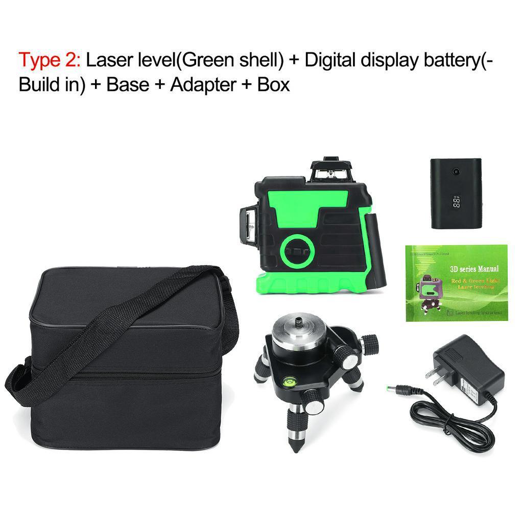 3D Self Leveling Rotary Laser Level Green 12 Lines Cross Line Laser Measure Tool New