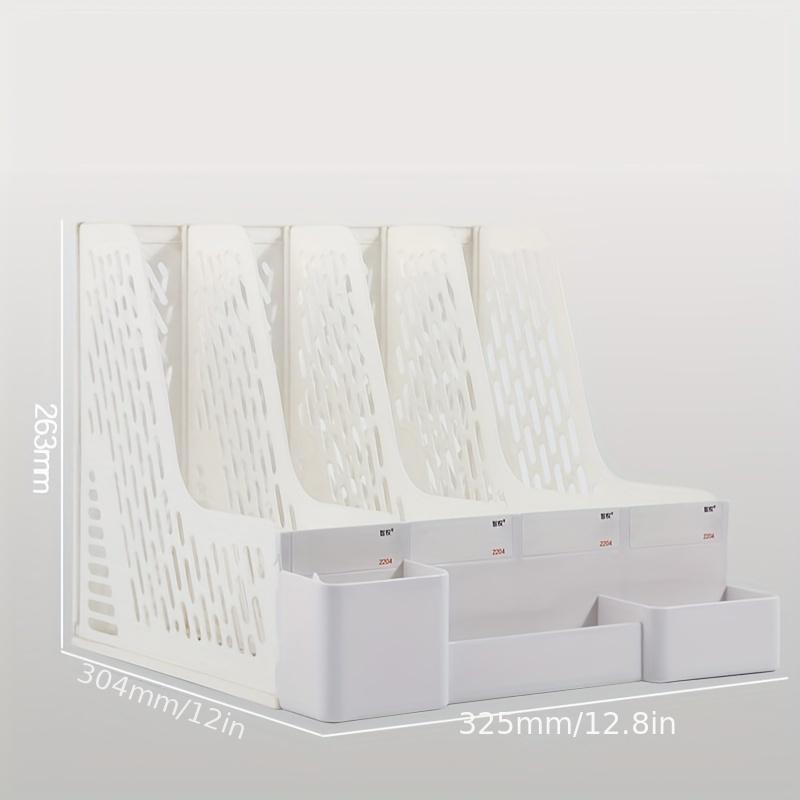 Thickened Four-Section File Holder Desktop File Organizer Box with Pen Cup, Made of PP Material, for Office Supplies белый