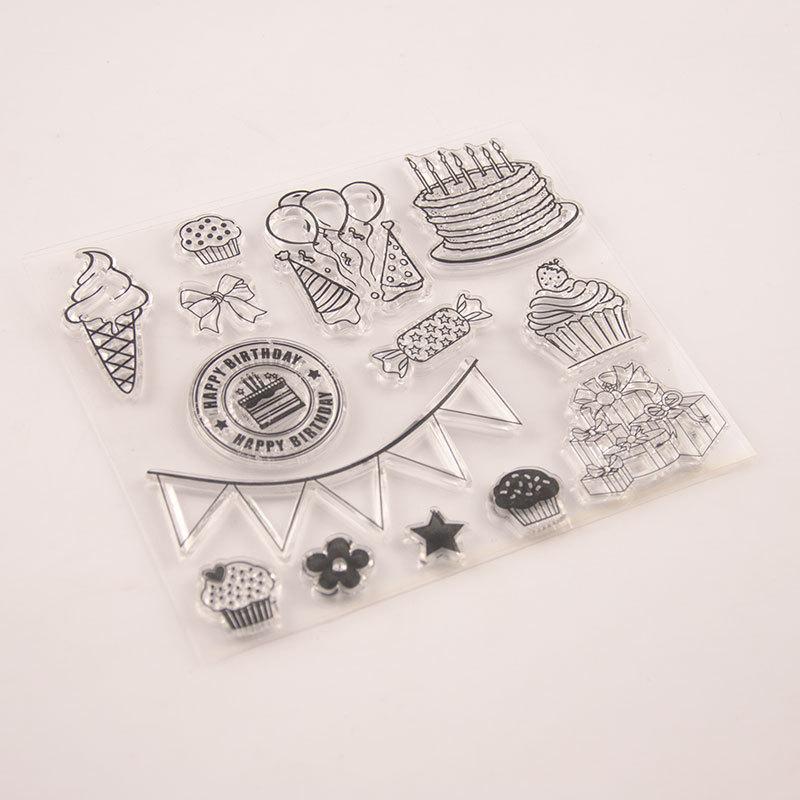 Happy Birthday Cake Transparent Silicone Clear Stamps Seal for DIY Scrapbooking Album Paper Card Decorative Sheets Balloon Flag Present
